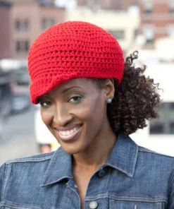 RED HEART PONYTAIL HAT