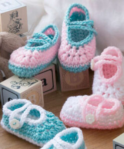RED HEART TWO-COLOR BABY BOOTIES,