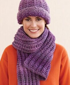 Rustic Ribbed Hat and Scarf in Lion Brand