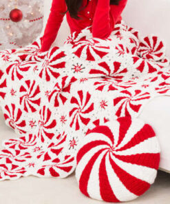 RED HEART PEPPERMINT THROW AND PILLOW