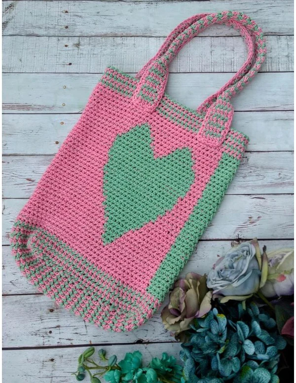 Crochet Heart Tote Bag 